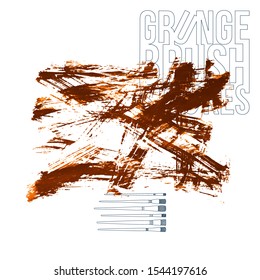 Orange brush stroke and texture. Grunge vector abstract hand - painted element. Underline and border design.