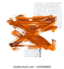 Orange brush stroke and texture. Grunge vector abstract hand - painted element. Underline and border design.