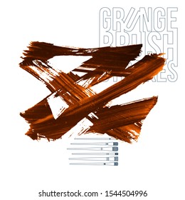 Orange brush stroke and texture. Grunge vector abstract hand - painted element. Underline and border design.