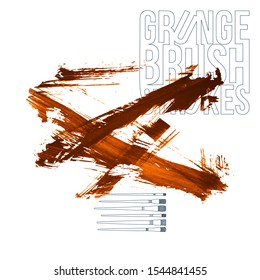Orange brush stroke and texture. Grunge vector abstract hand - painted element. Underline and border design.