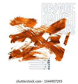 Orange brush stroke and texture. Grunge vector abstract hand - painted element. Underline and border design.