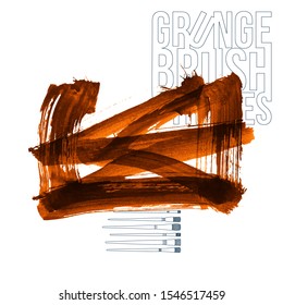 Orange brush stroke and texture. Grunge vector abstract hand - painted element. Underline and border design.