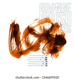 Orange brush stroke and texture. Grunge vector abstract hand - painted element. Underline and border design.