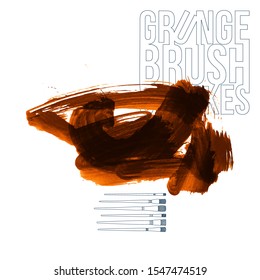 Orange brush stroke and texture. Grunge vector abstract hand - painted element. Underline and border design.