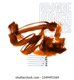 Orange brush stroke and texture. Grunge vector abstract hand - painted element. Underline and border design.