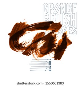 Orange brush stroke and texture. Grunge vector abstract hand - painted element. Underline and border design.