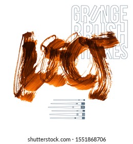 Orange brush stroke and texture. Grunge vector abstract hand - painted element. Underline and border design.