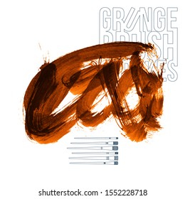 Orange brush stroke and texture. Grunge vector abstract hand - painted element. Underline and border design.