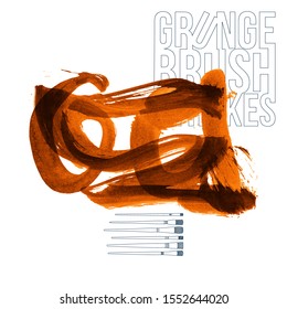 Orange brush stroke and texture. Grunge vector abstract hand - painted element. Underline and border design.