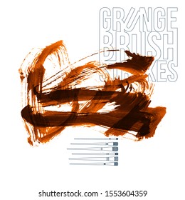 Orange brush stroke and texture. Grunge vector abstract hand - painted element. Underline and border design.