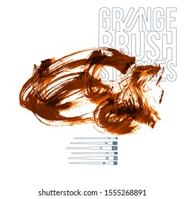 Orange brush stroke and texture. Grunge vector abstract hand - painted element. Underline and border design.