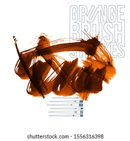 Orange brush stroke and texture. Grunge vector abstract hand - painted element. Underline and border design.