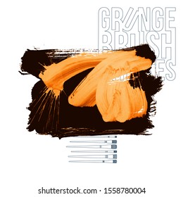 Orange brush stroke and texture. Grunge vector abstract hand - painted element. Underline and border design.