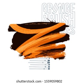 Orange brush stroke and texture. Grunge vector abstract hand - painted element. Underline and border design.