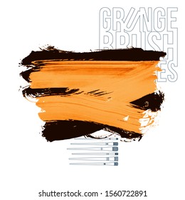 Orange brush stroke and texture. Grunge vector abstract hand - painted element. Underline and border design.