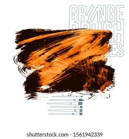 Orange brush stroke and texture. Grunge vector abstract hand - painted element. Underline and border design.