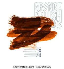 Orange brush stroke and texture. Grunge vector abstract hand - painted element. Underline and border design.