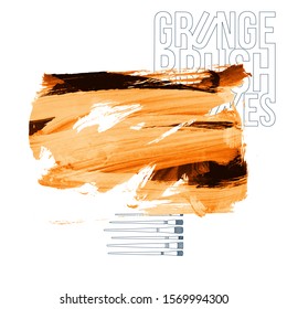 Orange brush stroke and texture. Grunge vector abstract hand - painted element. Underline and border design.