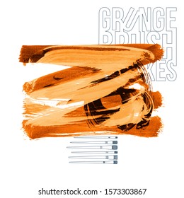 Orange brush stroke and texture. Grunge vector abstract hand - painted element. Underline and border design.