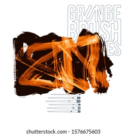 Orange brush stroke and texture. Grunge vector abstract hand - painted element. Underline and border design.