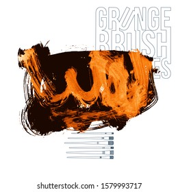 Orange brush stroke and texture. Grunge vector abstract hand - painted element. Underline and border design.