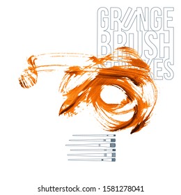Orange brush stroke and texture. Grunge vector abstract hand - painted element. Underline and border design.