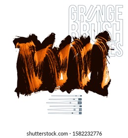 Orange brush stroke and texture. Grunge vector abstract hand - painted element. Underline and border design.