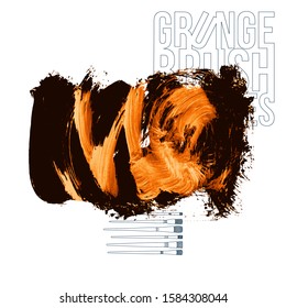 Orange brush stroke and texture. Grunge vector abstract hand - painted element. Underline and border design.