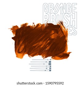 Orange brush stroke and texture. Grunge vector abstract hand - painted element. Underline and border design.