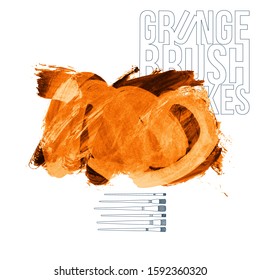 Orange brush stroke and texture. Grunge vector abstract hand - painted element. Underline and border design.