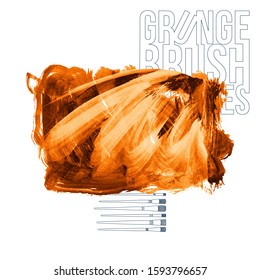 Orange brush stroke and texture. Grunge vector abstract hand - painted element. Underline and border design.