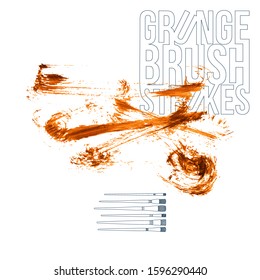 Orange brush stroke and texture. Grunge vector abstract hand - painted element. Underline and border design.