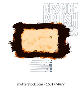 Orange brush stroke and texture. Grunge vector abstract hand - painted element. Underline and border design.