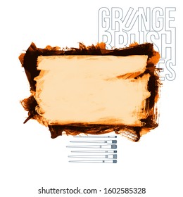 Orange brush stroke and texture. Grunge vector abstract hand - painted element. Underline and border design.