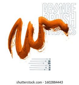 Orange brush stroke and texture. Grunge vector abstract hand - painted element. Underline and border design.