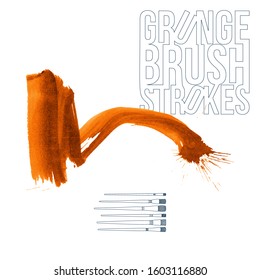 Orange brush stroke and texture. Grunge vector abstract hand - painted element. Underline and border design.