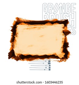 Orange brush stroke and texture. Grunge vector abstract hand - painted element. Underline and border design.