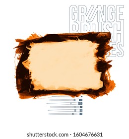 Orange brush stroke and texture. Grunge vector abstract hand - painted element. Underline and border design.