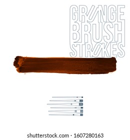 Orange brush stroke and texture. Grunge vector abstract hand - painted element. Underline and border design.