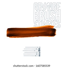 Orange brush stroke and texture. Grunge vector abstract hand - painted element. Underline and border design.