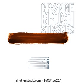 Orange brush stroke and texture. Grunge vector abstract hand - painted element. Underline and border design.