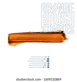 Orange brush stroke and texture. Grunge vector abstract hand - painted element. Underline and border design.