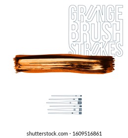 Orange brush stroke and texture. Grunge vector abstract hand - painted element. Underline and border design.