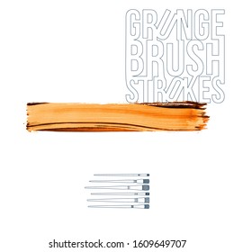 Orange brush stroke and texture. Grunge vector abstract hand - painted element. Underline and border design.