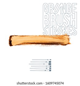 Orange brush stroke and texture. Grunge vector abstract hand - painted element. Underline and border design.