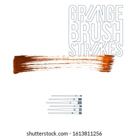 Orange brush stroke and texture. Grunge vector abstract hand - painted element. Underline and border design.