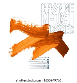 Trazo y textura de pincel naranja. Grunge vectorial abstracto de la mano - elemento pintado. Diseño de subrayado y borde.