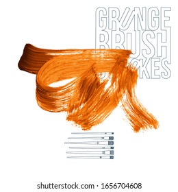Orange brush stroke and texture. Grunge vector abstract hand - painted element. Underline and border design.