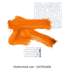 Trazo y textura de pincel naranja. Grunge vectorial abstracto de la mano - elemento pintado. Diseño de subrayado y borde.