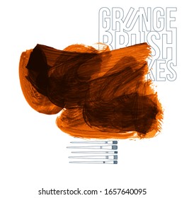 Orange brush stroke and texture. Grunge vector abstract hand - painted element. Underline and border design.